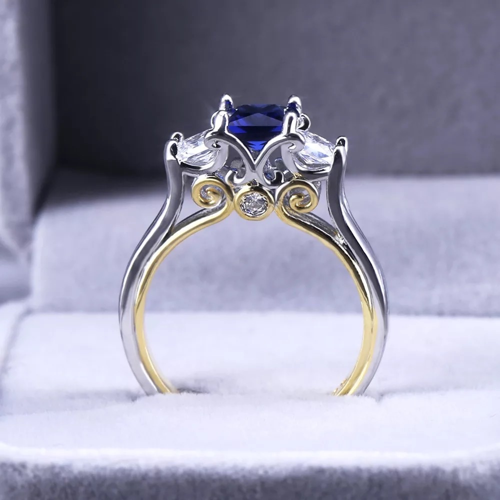 New Two Tone 925 Silver Lovely Sapphire Ring - Picture 2 of 6